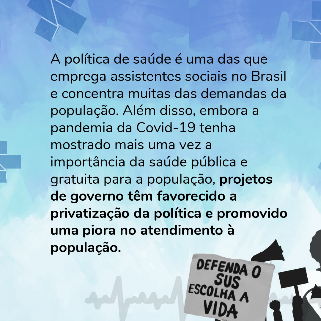 Card com fundo azul e símbolo do SUS à esquerda traz informações sobre a defesa do Serviço pela saúde pública.