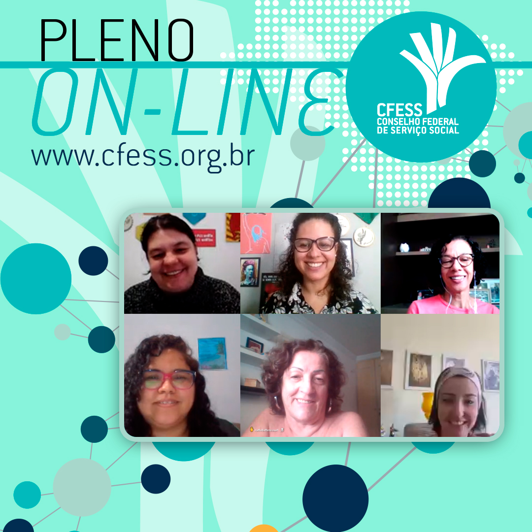 Imagem com fundo verde claro traz uma montagem com os rostos das novas coordenadoras das comissões temáticas do CFESS.