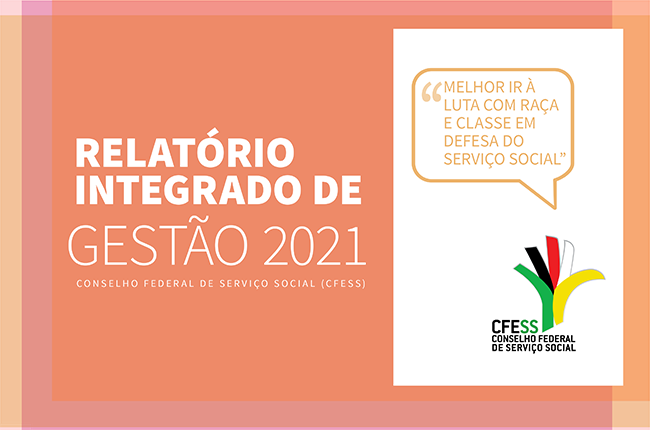 Imagem com fundo laranja mostra a capa do Relatório Integrado Gestão TCU 2021.