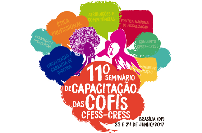 Imagem mostra logotipo do evento, que traz ilustração abstrata de pessoas coloridas e balões de diálogo e pensamento com palavras ligadas à Fiscalização Profissional