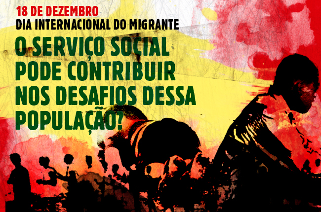 Ilustração traz cartaz com dizeres Dia Internacional do Migrante 