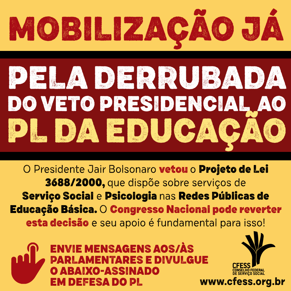 Imagem traz os dizeres Mobilização já pela derrubada do veto presidencial ao PL da Educação. 