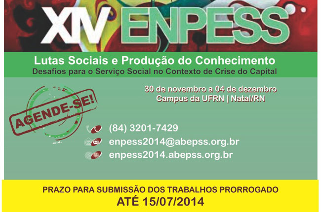 Banner do Enpess 2014, que informa sobre a prorrogação para o envio de trabalhos até 15 de julho