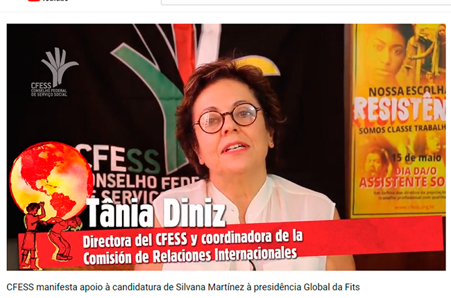 Imagem da conselheira do CFESS Tânia Diniz, no vídeo em que a entidade manifesta apoio à candidatura de Silvana Martínez