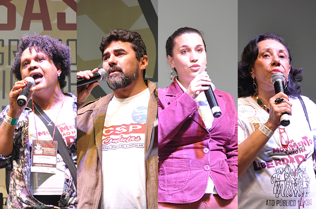 Montagem de imagem com fotos de Eloísa (CRESS-SP), Atnágoras (CSP-Conlutas), San Romanelli (Comissão da Verdade) e Inês Bravo (Frente)