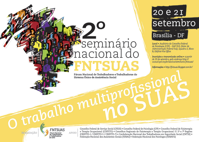 Cartaz de divulgação do Seminário, que mostra uma ilustração de vários trabalhadores e trabalhadoras ns forms do mapa do Brasil